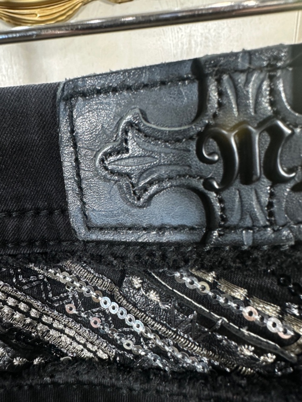 Miss Me Easy Skinny Jeans 32 Black Sequined Y2K Grunge McBling - Picture 6 of 9